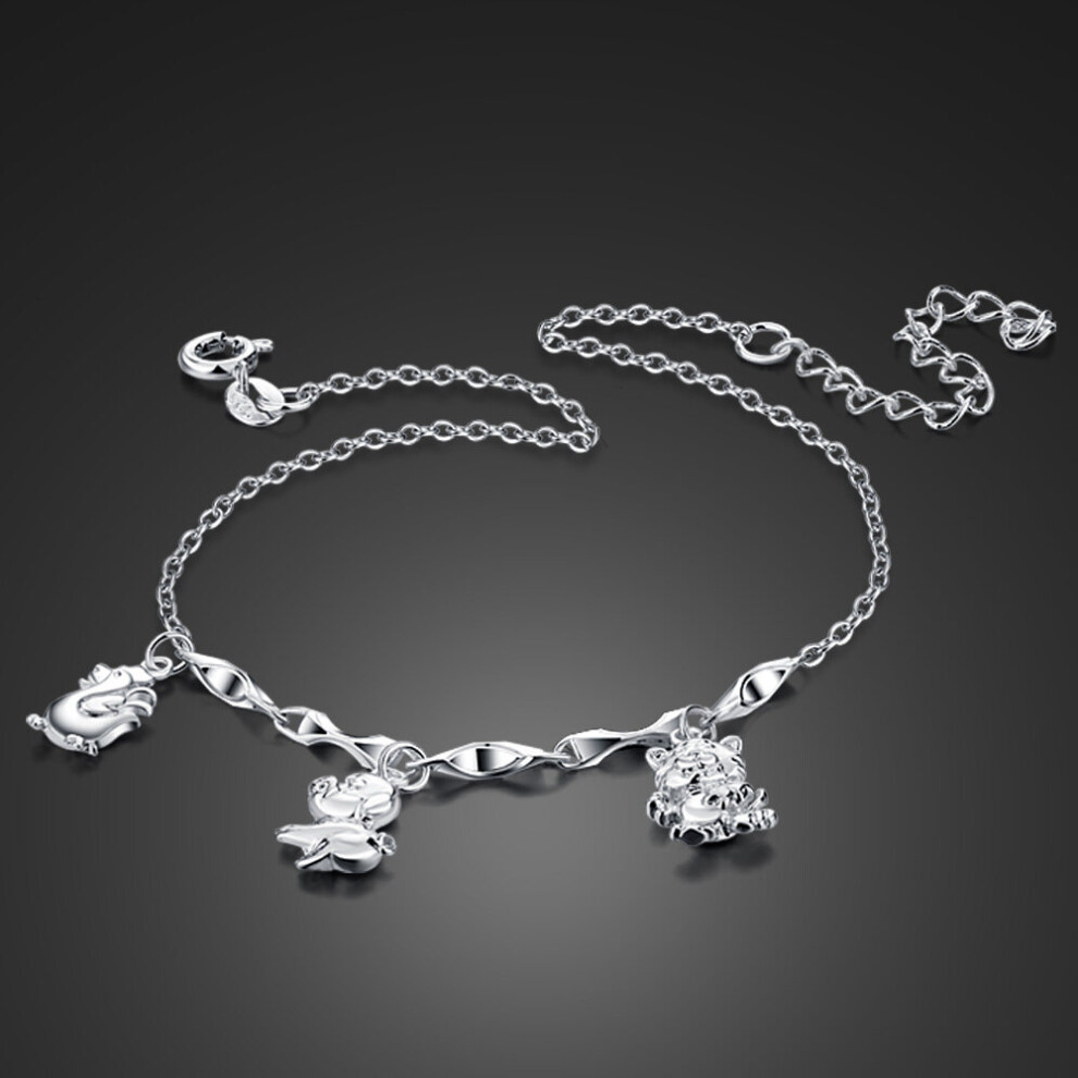 Animals Pendant Anklets For Women100%925 Sterling Silver Foot Accessories Beach Barefoot Sandals Bracelet Ankle Multicoloured