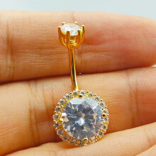 (Bar length 6mm White-gold Gold color) 925 sterling silver belly button ring cubic zircon Navel Piercings body Jewelry for women