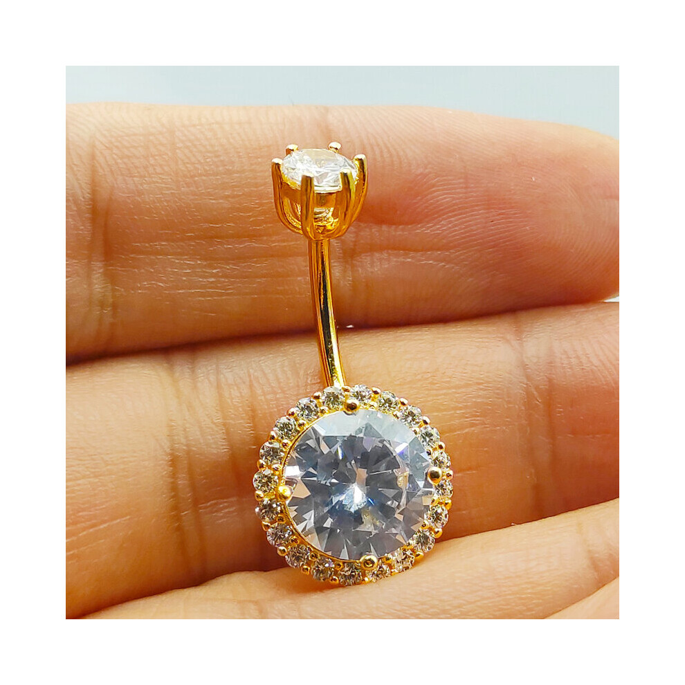 (Bar length 6mm White-gold Gold color) 925 sterling silver belly button ring cubic zircon Navel Piercings body Jewelry for women-image-OPC-PBSH6J5-NEW