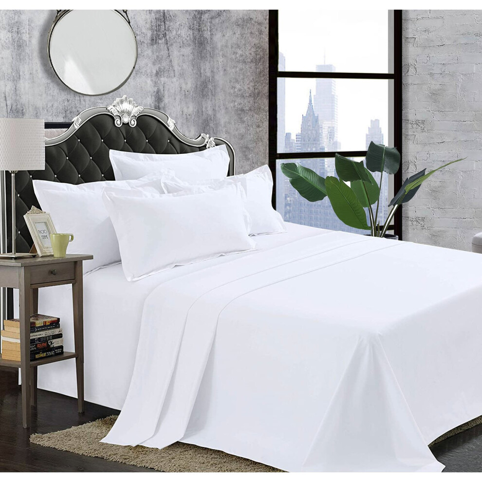 (Single: 175 x 275 cm, White) 100% Egyptian Cotton Flat Sheets Soft Bed Sheet & Pillow Cases Pair