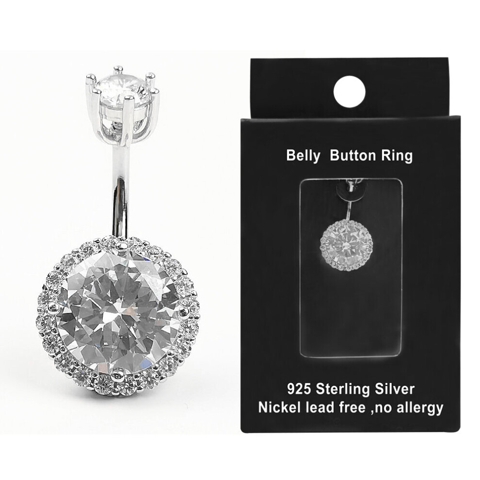 925 Sterling Belly Ring Cubic Zircon Belly Bar Navel Piercings Jewelry Silver