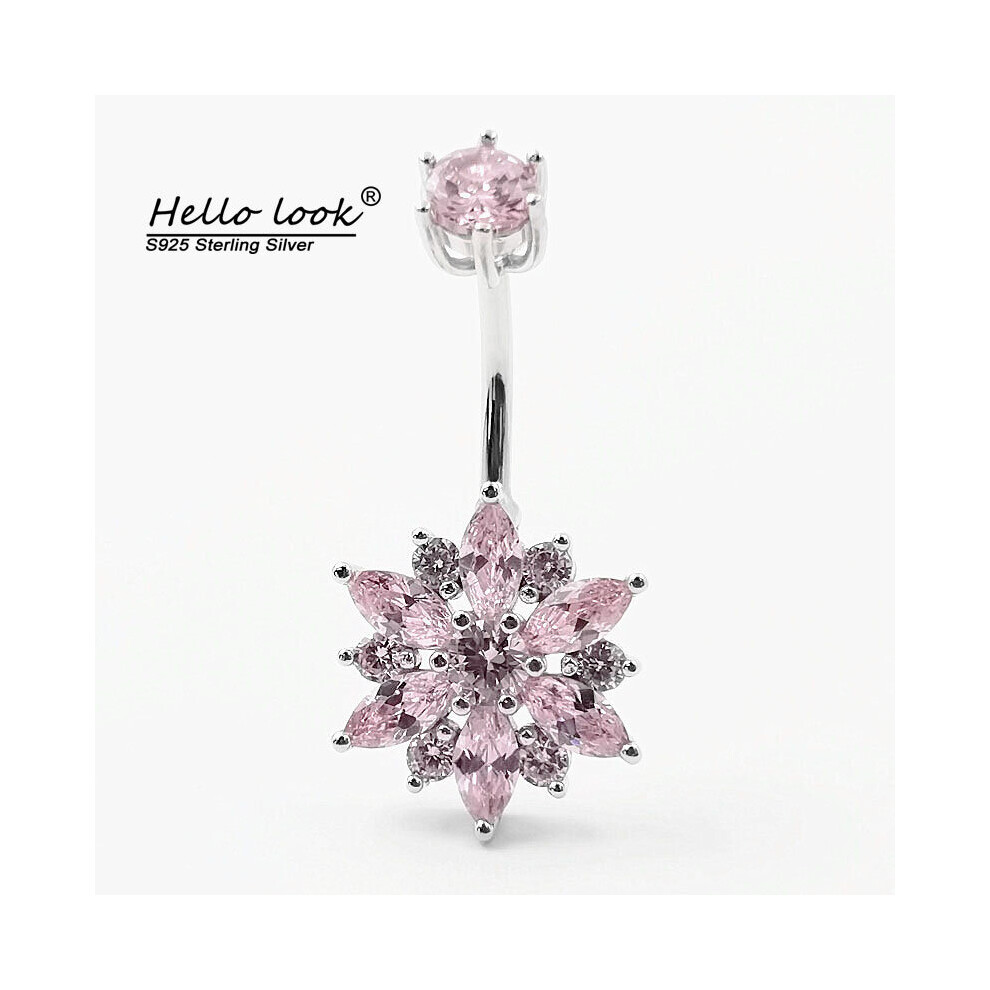 HelloLook 925 Sterling Silver Belly Piercing Button Bar Ring Pink Flower CZ Navel Piercing Jewelry Summer Romantic Gift-image-OPC-PBSH6K5-NEW