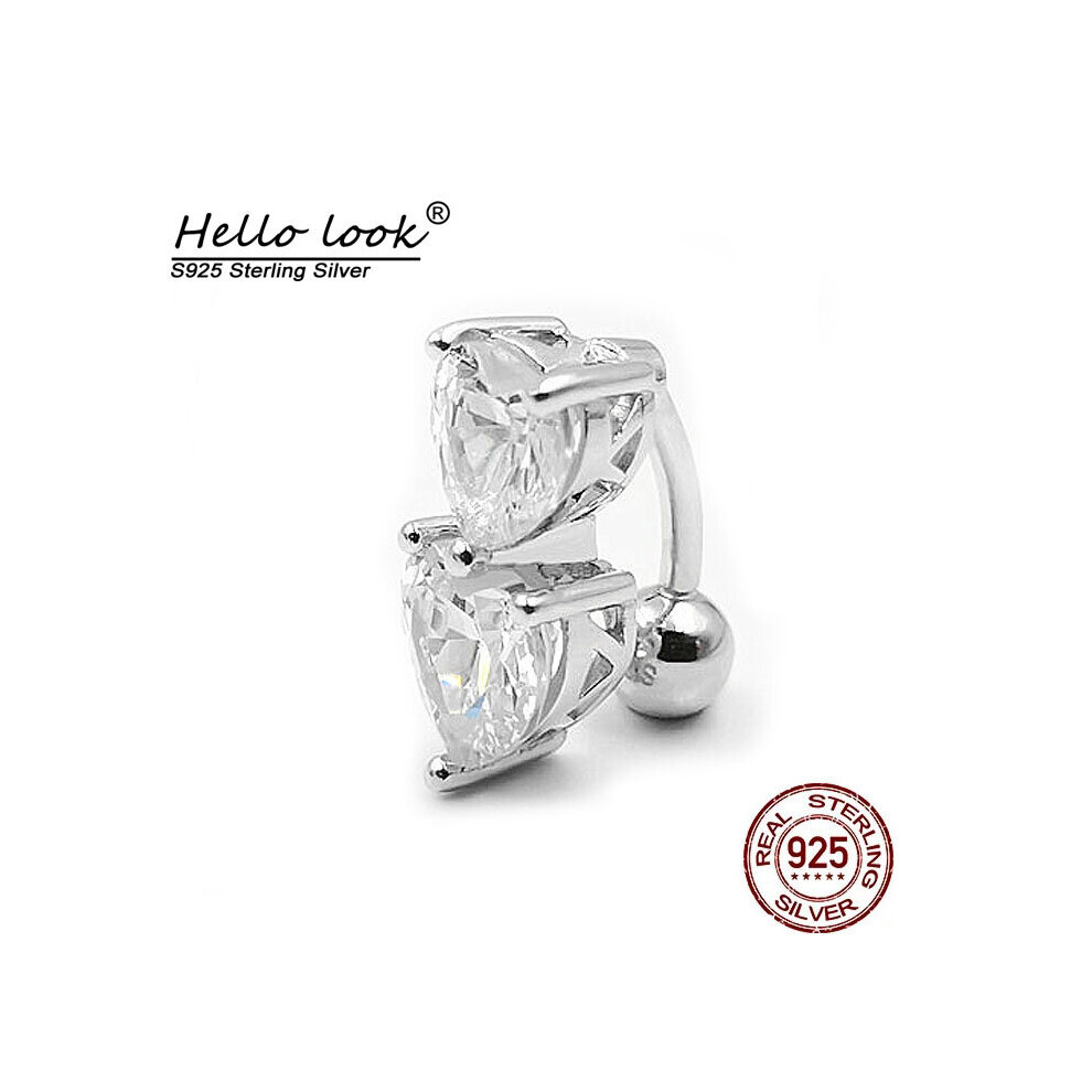 HelloLook 925 Sterling Silver Navel Pricing Double Cubic Zircon Belly Button Ring Navel Nail Sexy Body Piercing Jewelry-image-OPC-PBSH6YT-NEW