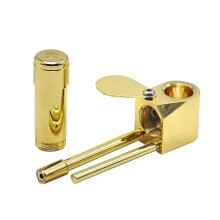 Glod Brass Tobacco Smoking Proto Pipe with Stash Storage Cylinder Chamber