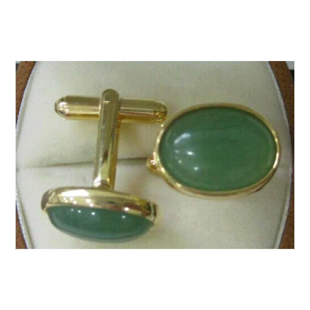 Natural Oval Jade Gems Cufflinks Wedding Party Men Shirt Cuff Links