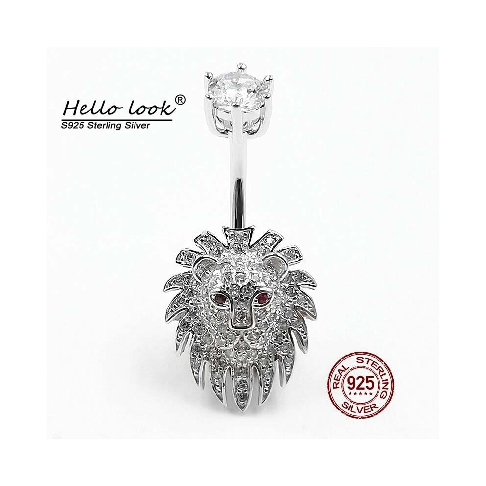 HelloLook Full Zircon Lion Belly Button Ring - 925 Sterling Silver Navel Piercing, Lion Design with Zircon, 6/8/10mm, HBE936