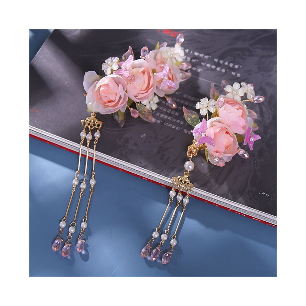 Vintage Hair Accessories for Women Pink Flower Hairpin Hanfu Headdress-image-OPC-PBSH86G-NEW