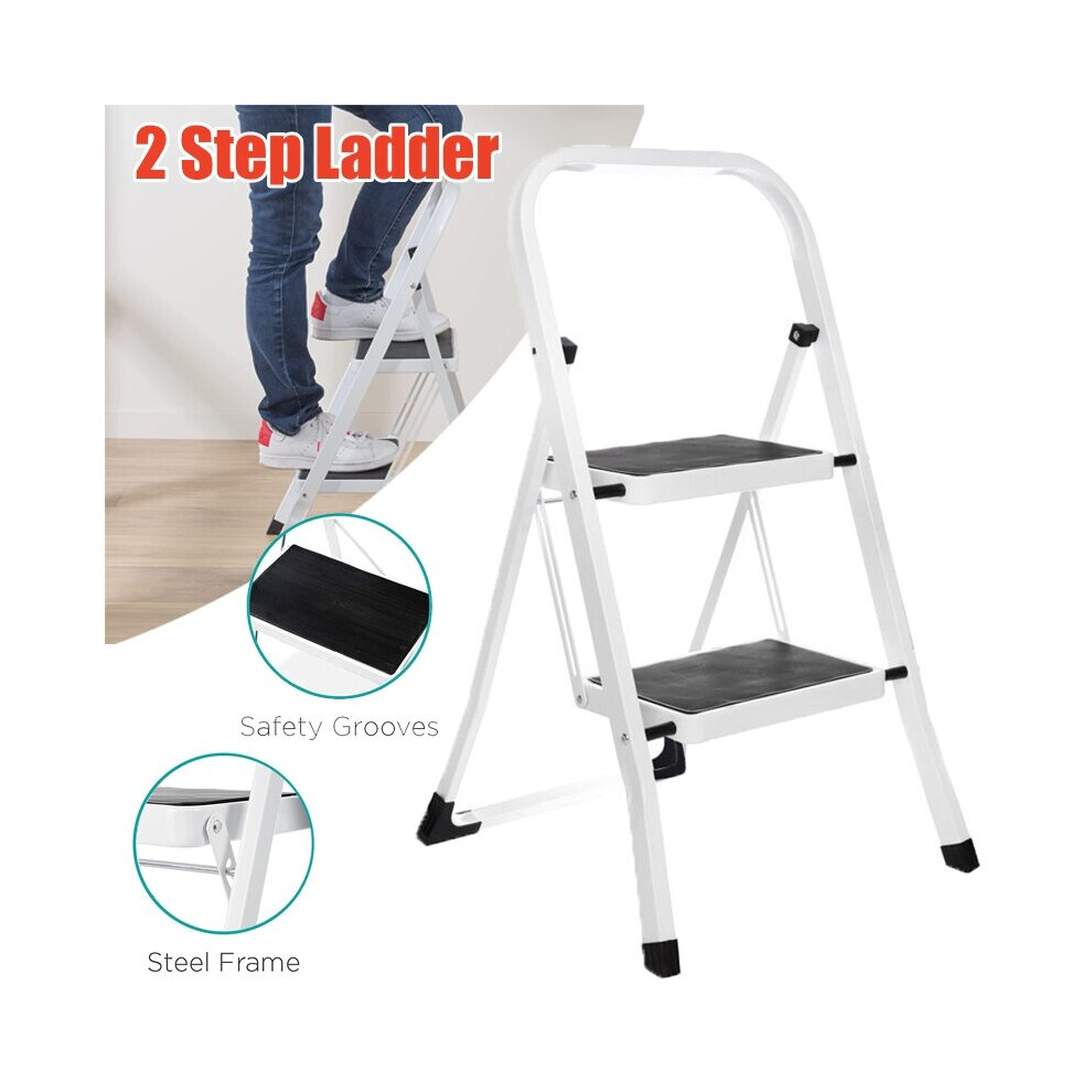 2 Step Ladder Heavy Duty Steel Portable Foldable Step Stool Non-Slip