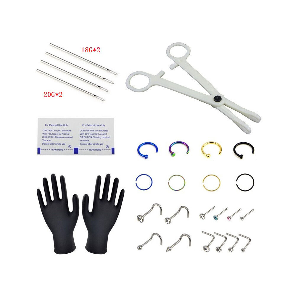 1 Set 18G 20G Professional Piercing Navel Tool Kit Stainless Steel Belly Ring Tongue Tragus Nipple Lip Eyebrow Nose Body Jewelry