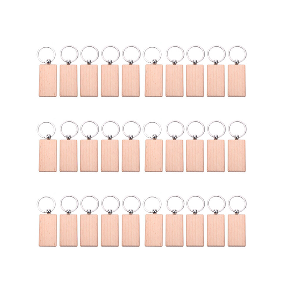 30Pcs Blank Rectangle Wooden Key Chain Diy Wood Keychains Key Tags Can Engrave Diy 885654733173