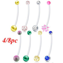 4/8PC Pregnancy Belly Button Rings Long Bar Clear Flexible Navel Stud for Women Crystal Belly Piercing Body Jewelry Retainer