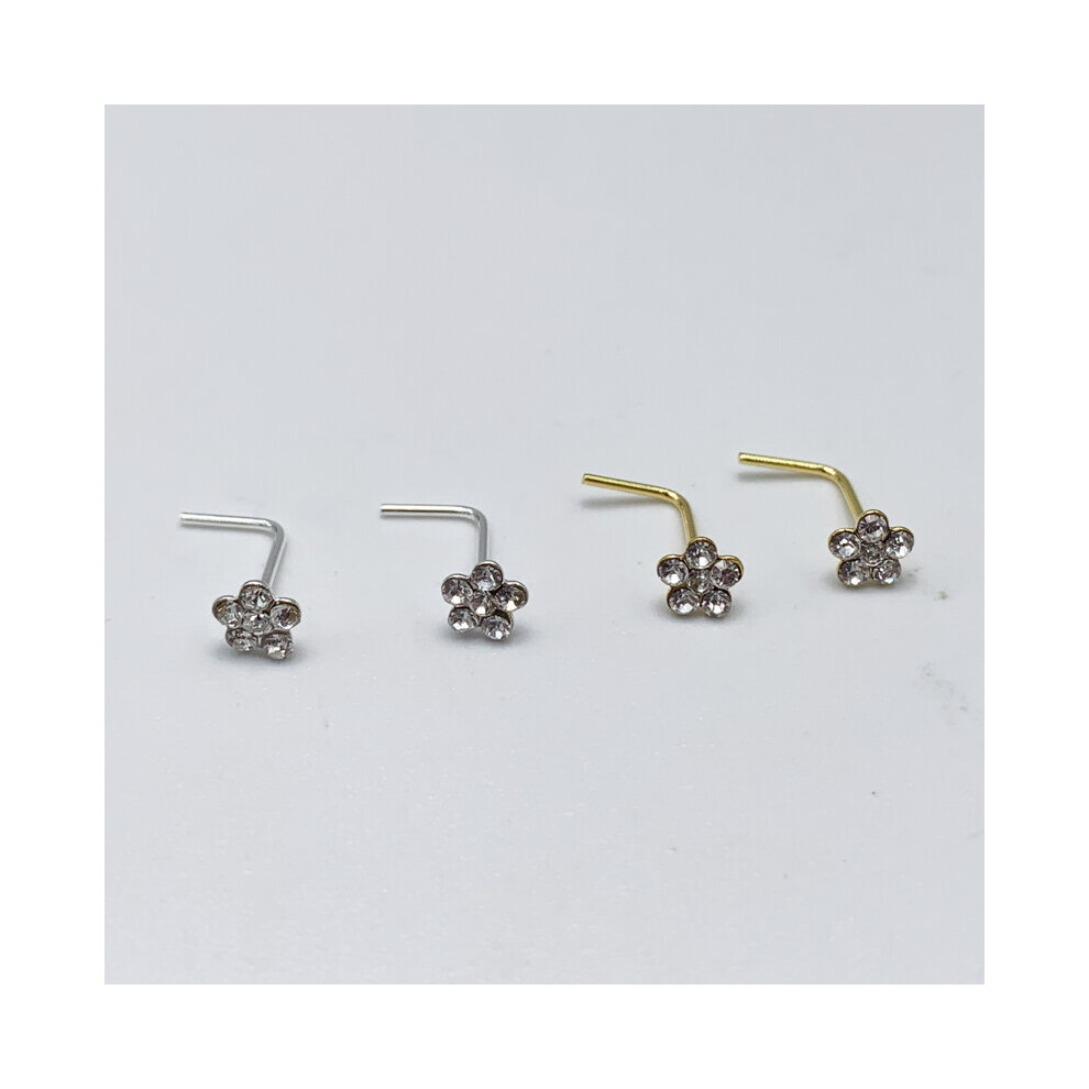 30pcs/lot 925 Sterling Silver Nez Stud Flower Clear Crystal L Shape Nose Studs Piercing Jewelry-image-OPC-PBSH9ZW-NEW
