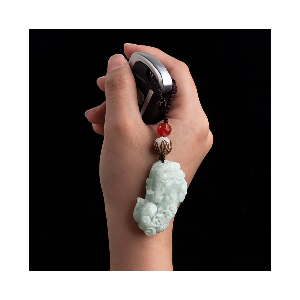 Burmese Jade Pixiu Keychain Emerald Phone Charm For Men Bag Charm Car Accessories Jadeite Natural Green 885654736471