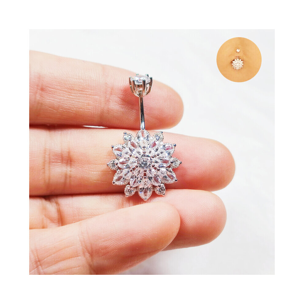 925 sterling silver sunflower belly button ring navel piercing jewelry for women-image-OPC-PBSHB5B-NEW