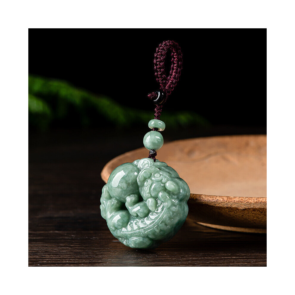Burmese Jade Pixiu Keychain Jadeite Phone Charm Emerald Charms Car Accessories Bag Charm Natural Lanyard Green 885654736495