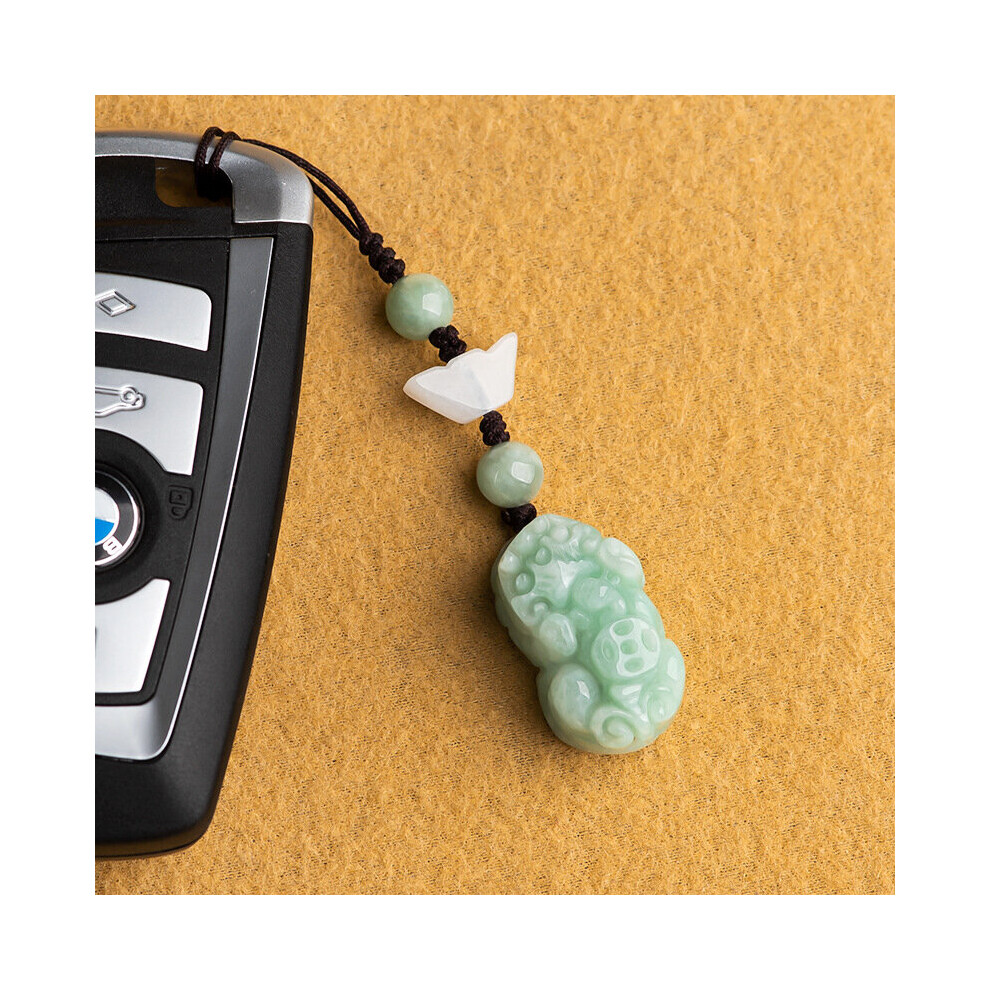 Burmese Jade Pixiu Keychain Strap Jadeite Phone Charm Key Chain Women Natural Wristlet Green 885654736440