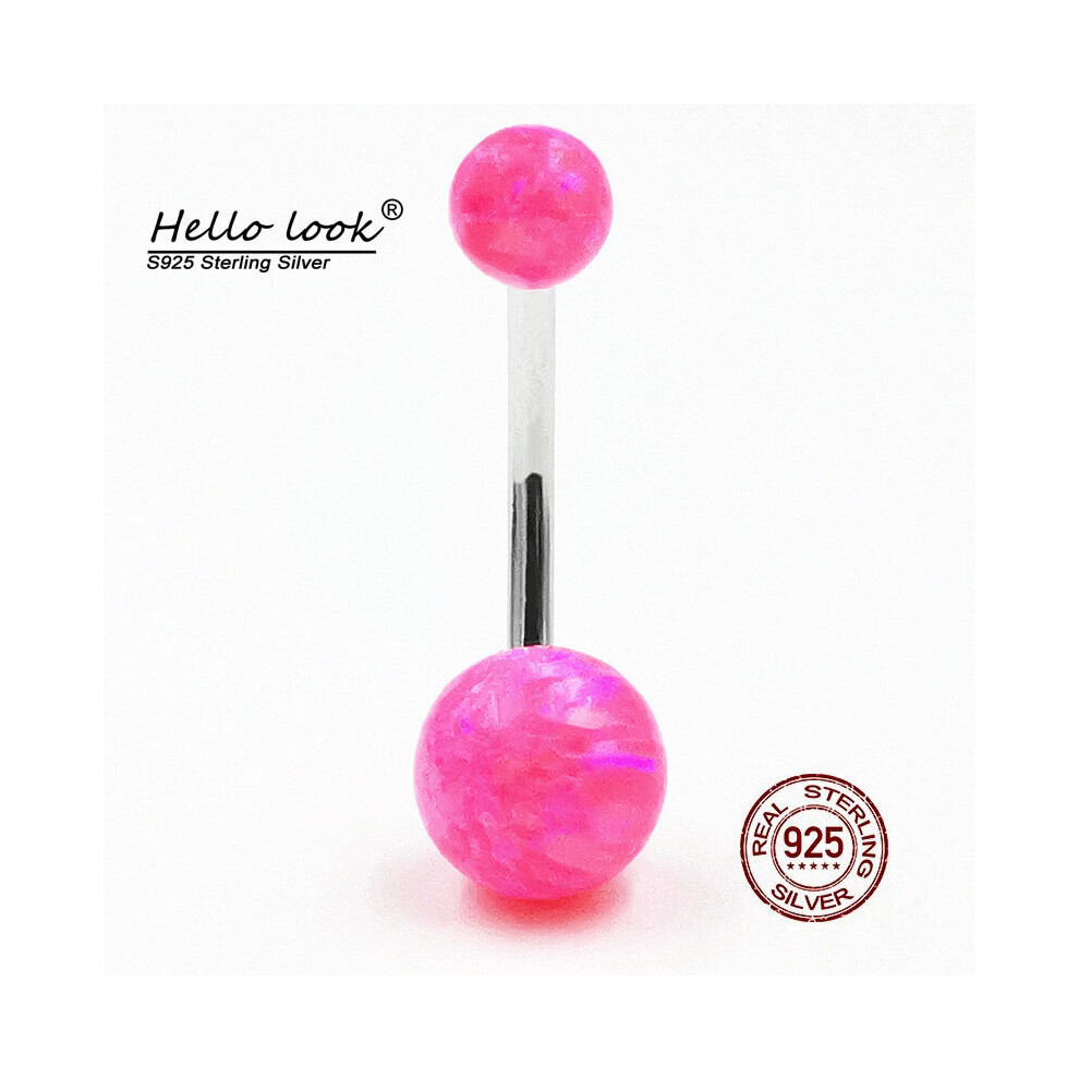 (Pink White-10mm Brown) Hellolook Pink Opal Navel Ring 100% 925 Sterling Silver Belly Botton Ring Woman Opal Piercing Body Jewelry-image-OPC-PBSHBHX-NEW