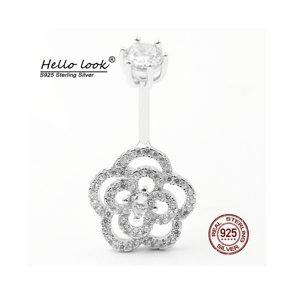 HelloLook Rose Flower Belly Button Ring for Women 925 Sterling Silver Navel Piercing Ring Sexy Zircon Navel Ring Body Jewelry-image-OPC-PBSHBHC-NEW