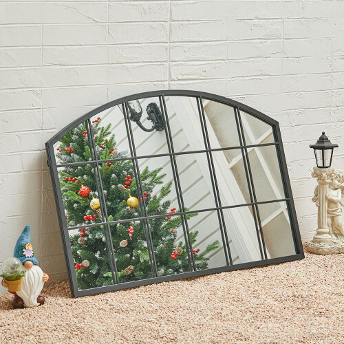 Living And Home Arched Modern Black Framed Wall Mirror 2