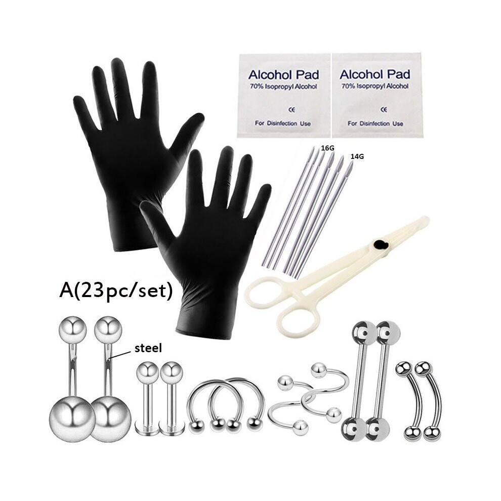 1 Set Tongue Ring Nose Eyebrow Lips Septum Forceps Piercing Needles and Clamps Body Piercing Jewelry Kits Set