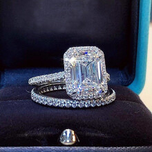 Emerald cut 2ct Lab Diamond Promise Ring Sets 925 sterling Silver Engagement Wedding Band Rings For Women Bridal Party Jewelry