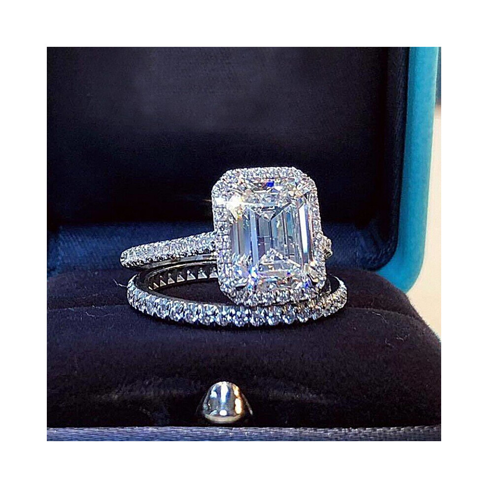 Emerald cut 2ct Lab Diamond Promise Ring Sets 925 sterling Silver Engagement Wedding Band Rings For Women Bridal Party Jewelry
