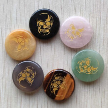 No hole Natural stone round skull pattern pendants for jewelry accessories making 6pcs/lot