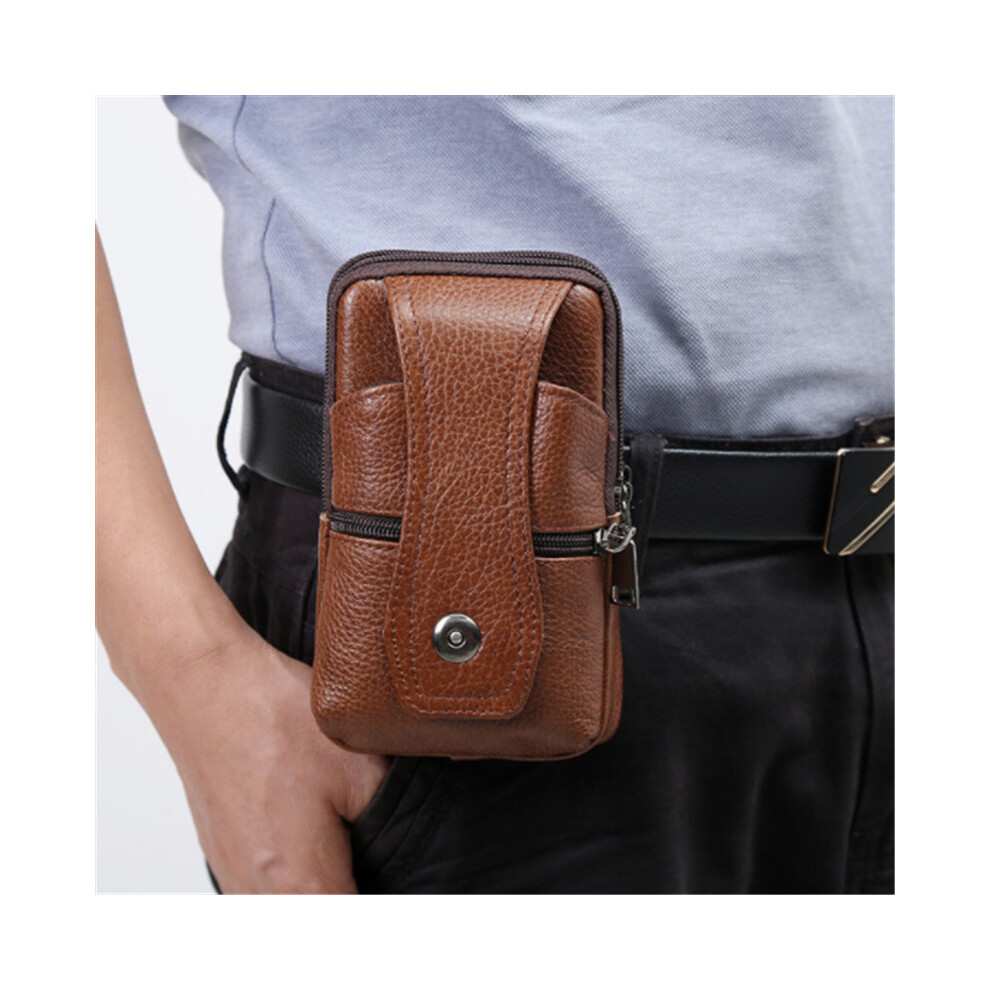 Men PULeather Waist Bag Large Capacity Belt Bag Brown Shoulder Bags Crossbody Bags Multi-layer Buckle Mobile Phone Bag Bum Pouch-image-OPC-PBSHQZN-NEW