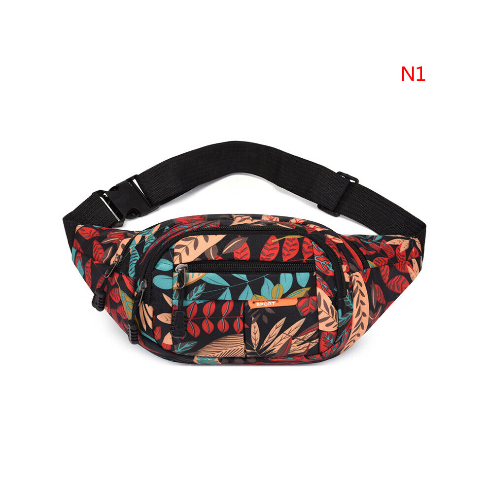 Leaf Printed Female Waist Bags Large Capacity Fanny Pack Men's Belt Bag Women Casual Canvas Travel Banana Bags-image-OPC-PBSHRNV-NEW