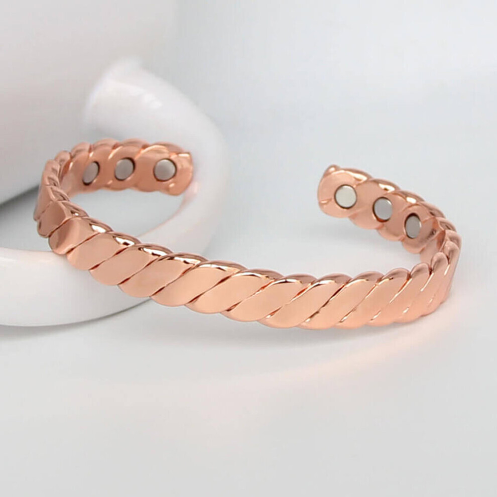 Women Open Bangle Copper Bracelet with Magnets Vintage Flat Chain Wrist Jewelry Woman's Wrist Decor Gift for Girls Ladies