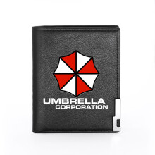 Umbrella Corporation Theme Printed Leather Wallet - Slim Short Billfold for Men & Women