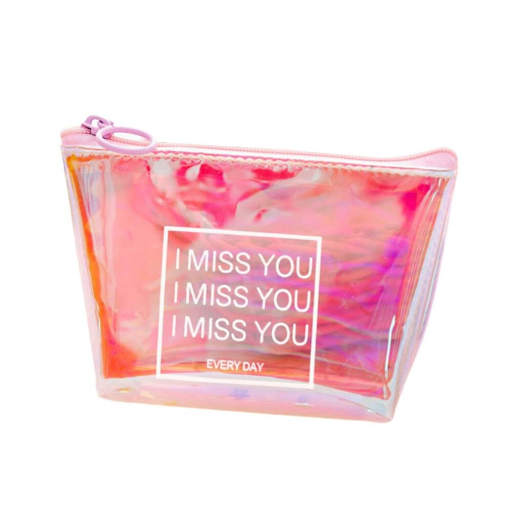 Blue Makeup Bag Useful Space-Saving Smooth Surface Letter Cosmetic Bag Purse For Travel Women Handbag Women Cosmetic Bag