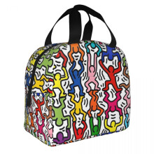 Haring Rainbow Dance Lunch Tote Bag for Women Keith Geometric Art Resuable Insulated Cooler Thermal Lunch Box School Food Bags
