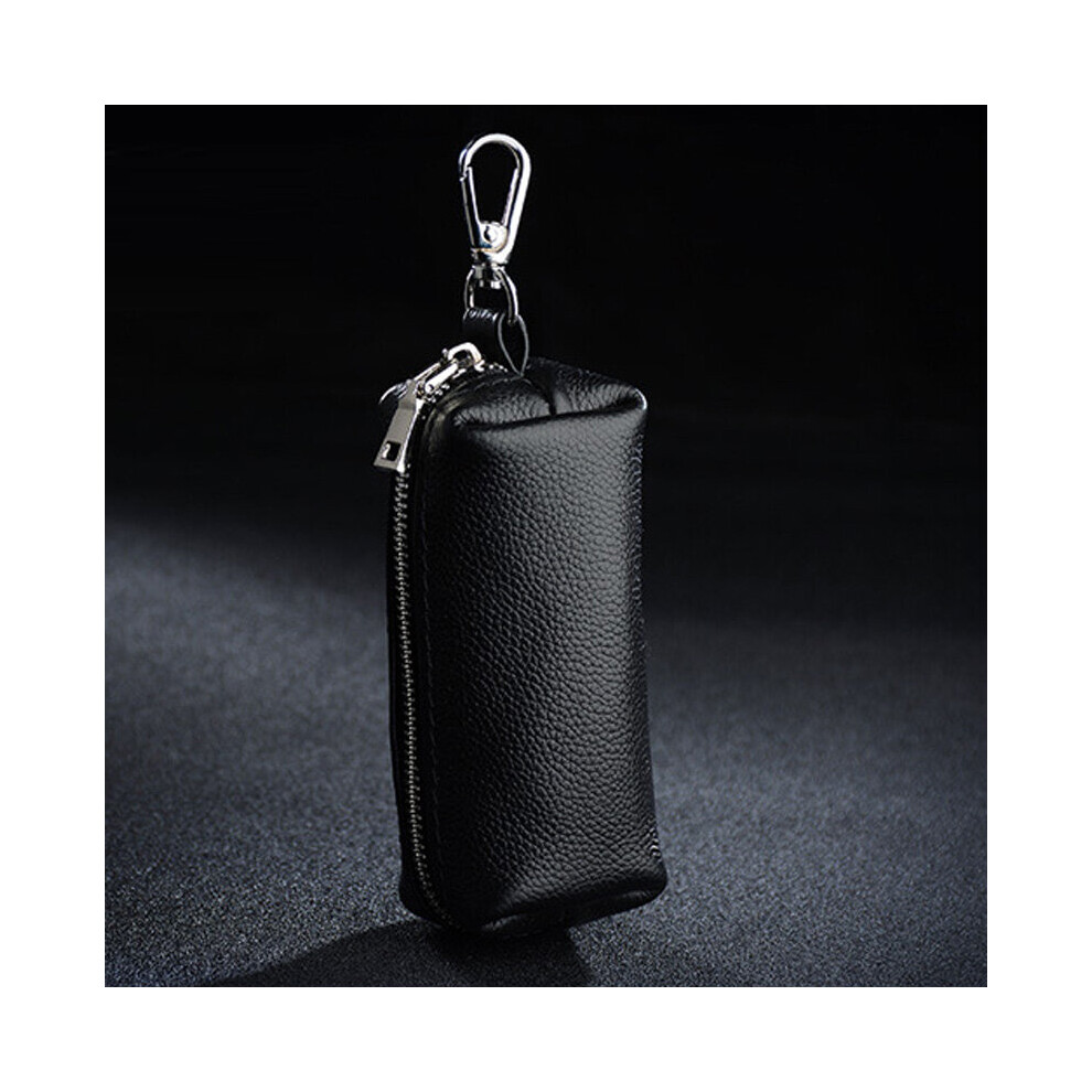 Leather Keychain Men Women Key Holder Organizer Pouch Cow Split Car Long Key Bag Housekeeper Key Case Wallet Black 885659297076