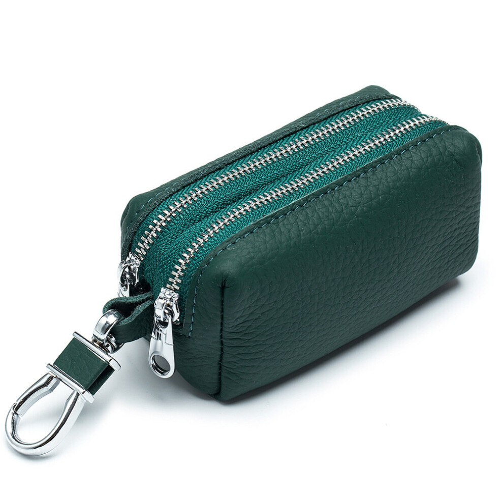 Leather Car Key Wallets Key Holder Housekeeper Keys Organizer Bag Double Zipper Keychain Pouch Smart Housekeeper Brown 885659300455