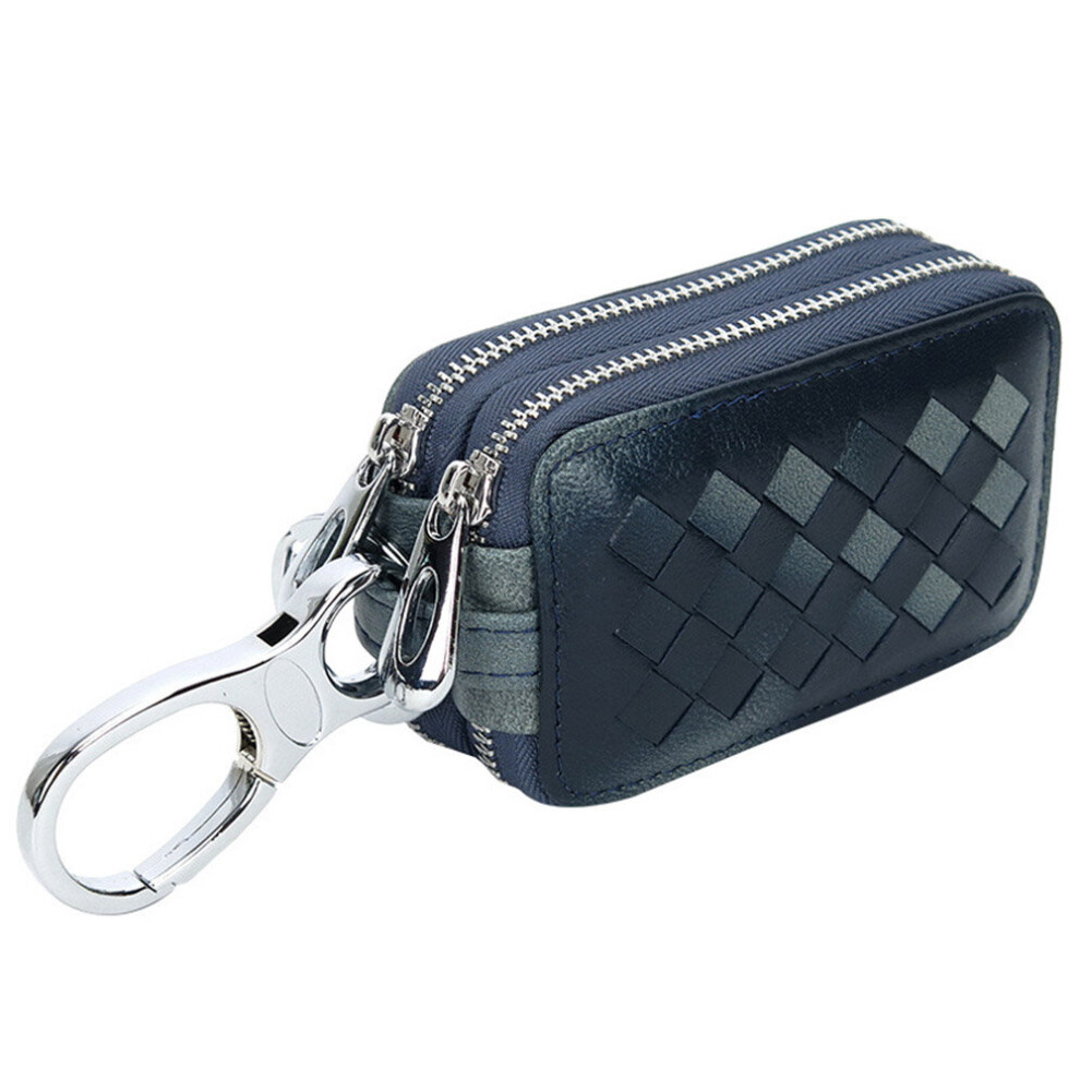 Knitting Men Car Key Holder Sheep Leather Man Organizer Multifunctional Housekeeper Double Zipper Motor Key Case Blue 885659299254