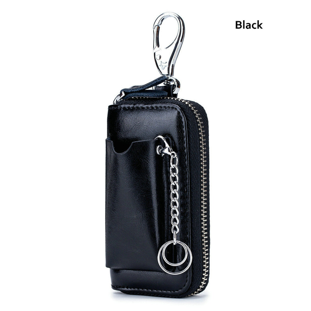 Men's Leather Key Holder Zipper Car Remote Control Package Multifunctional Car Key Wallet Housekeeper Black 885659302381