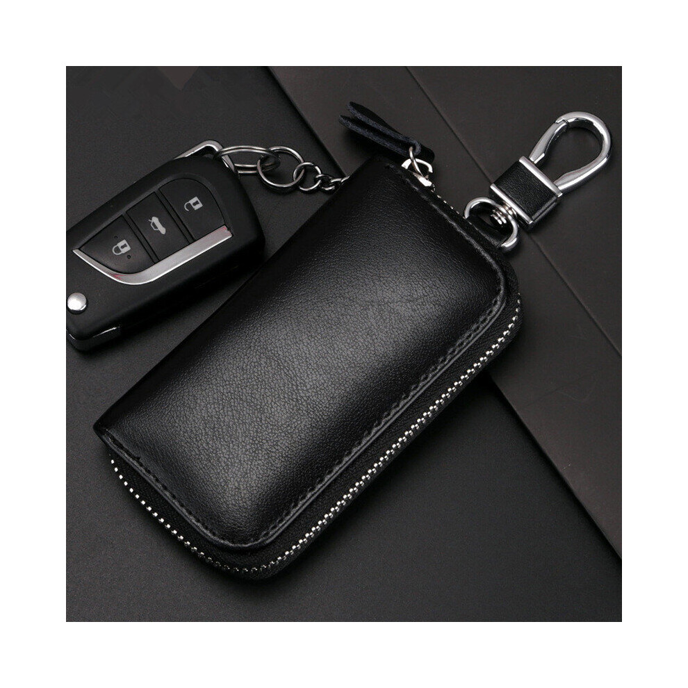 Leather Car Key Case Multifunctional Zipper Pure Leather Men's Key Box Portable Men's Waist Key Clip Storage Housekeeper Black 885659304286