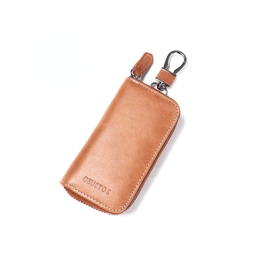 Leather Key Case Women's Retro First Layer Cowhide Car Key Case Men's Waist Keychain Brown 885659305108