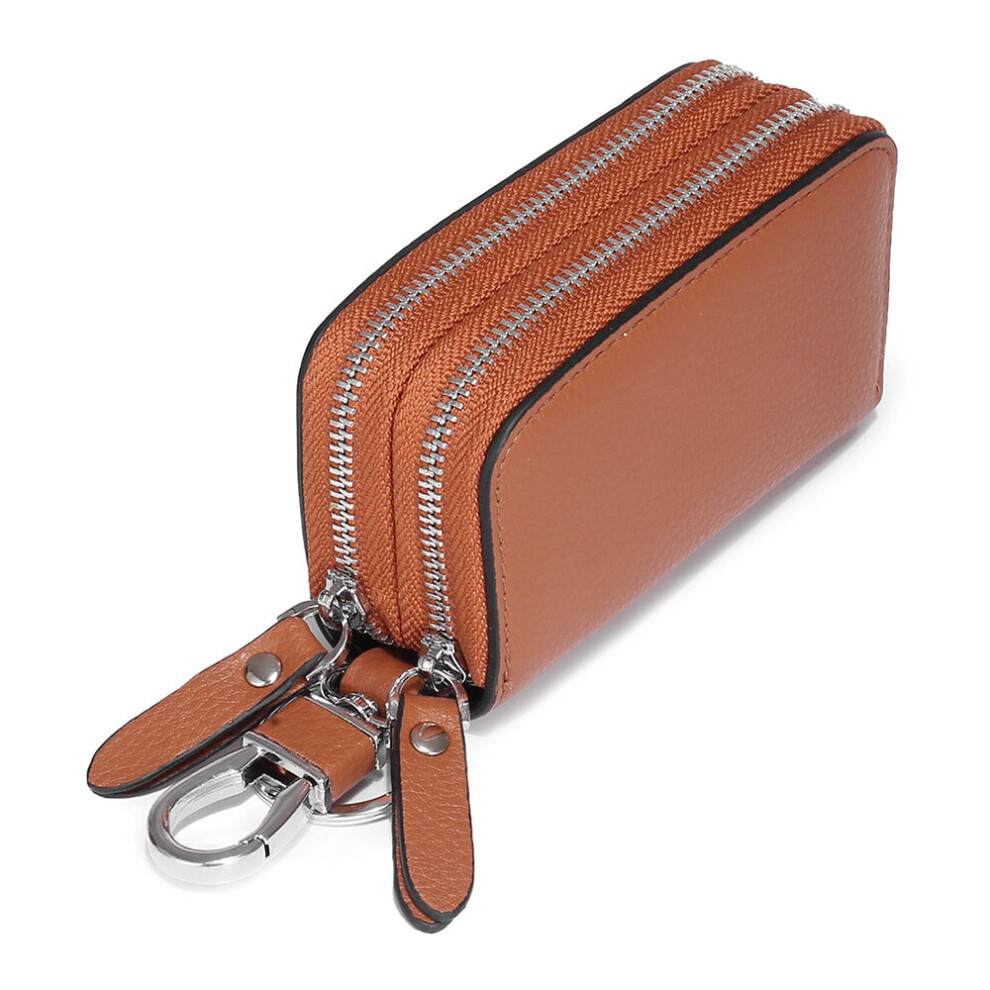 Double Deck Car Key Case Male Leather Cowhide Large Capacity Storage Household Key Case Female Universal Keychain Wallet Brown 885659311857