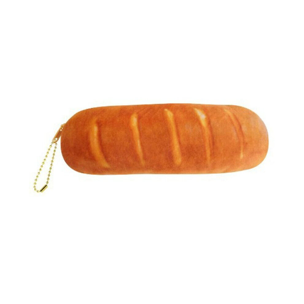 Brown Portable French Bread Pencil Pen Case Cosmetic Makeup Pouch Zipper Bag Purse