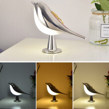 (Chrome Color) Modern Magpie Bird LED Table Lamp Bedside Night Light for Bedroom Decor Lighting