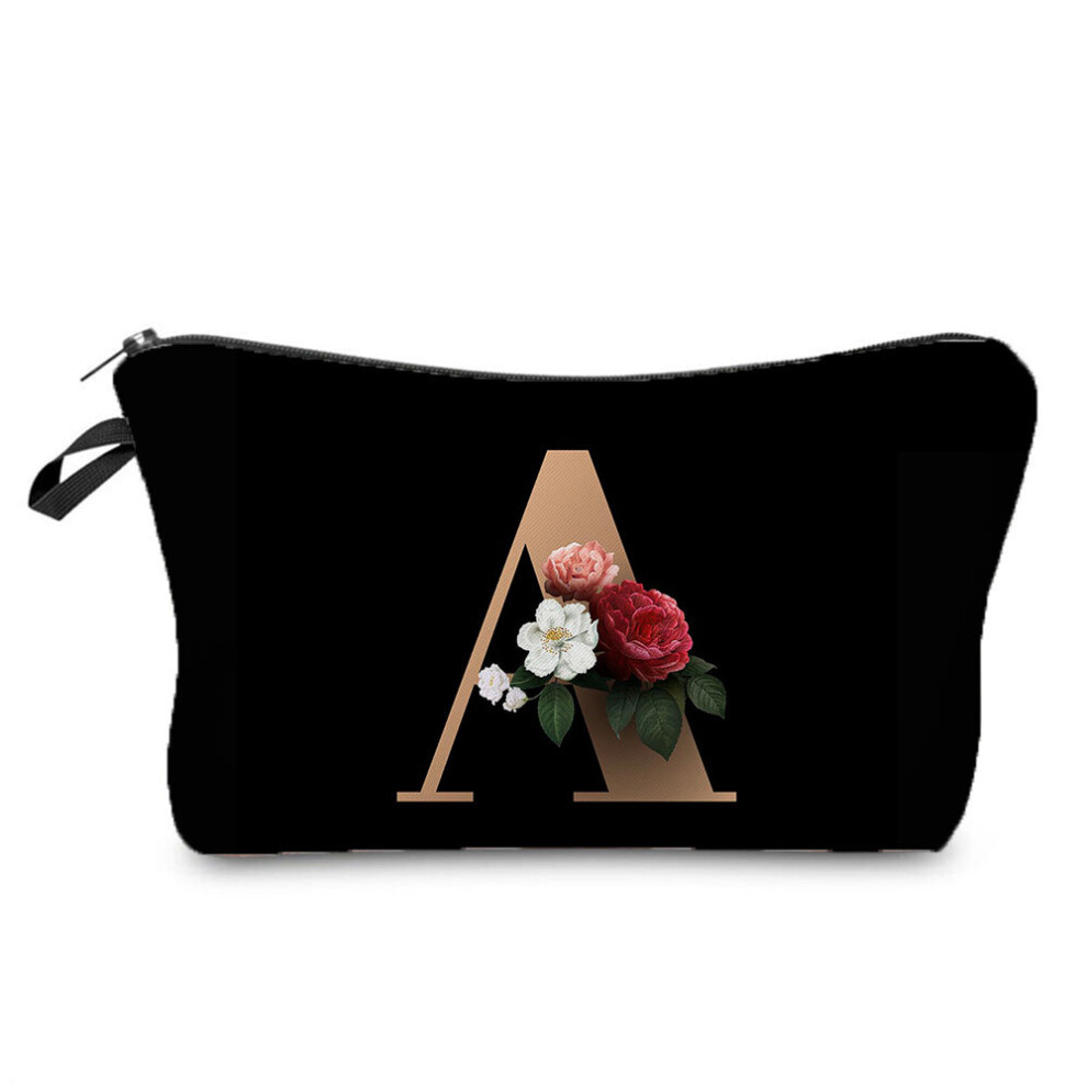 26 Initials Flower Cosmetic Bag A-Z Letter Makeup Bags Women Travel Bridesmaid Gift Ladies Portable Cosmetic Case Beauty Bag