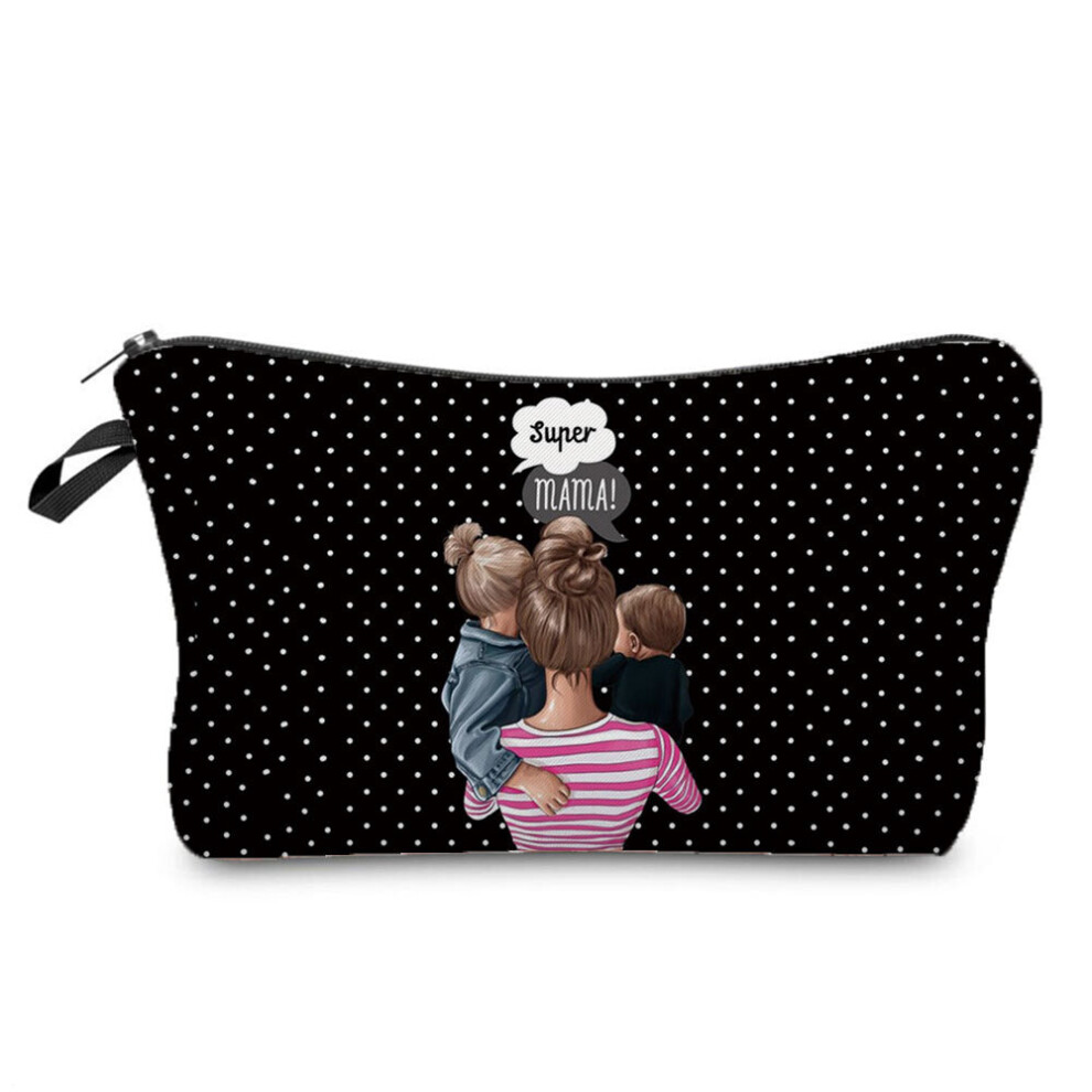 Casual Lovely Cartoon Mama Print Makeup Bag Folding Women Mom and Baby Cosmetics Bags Heat Transfer Cosmetic Organizer Bag