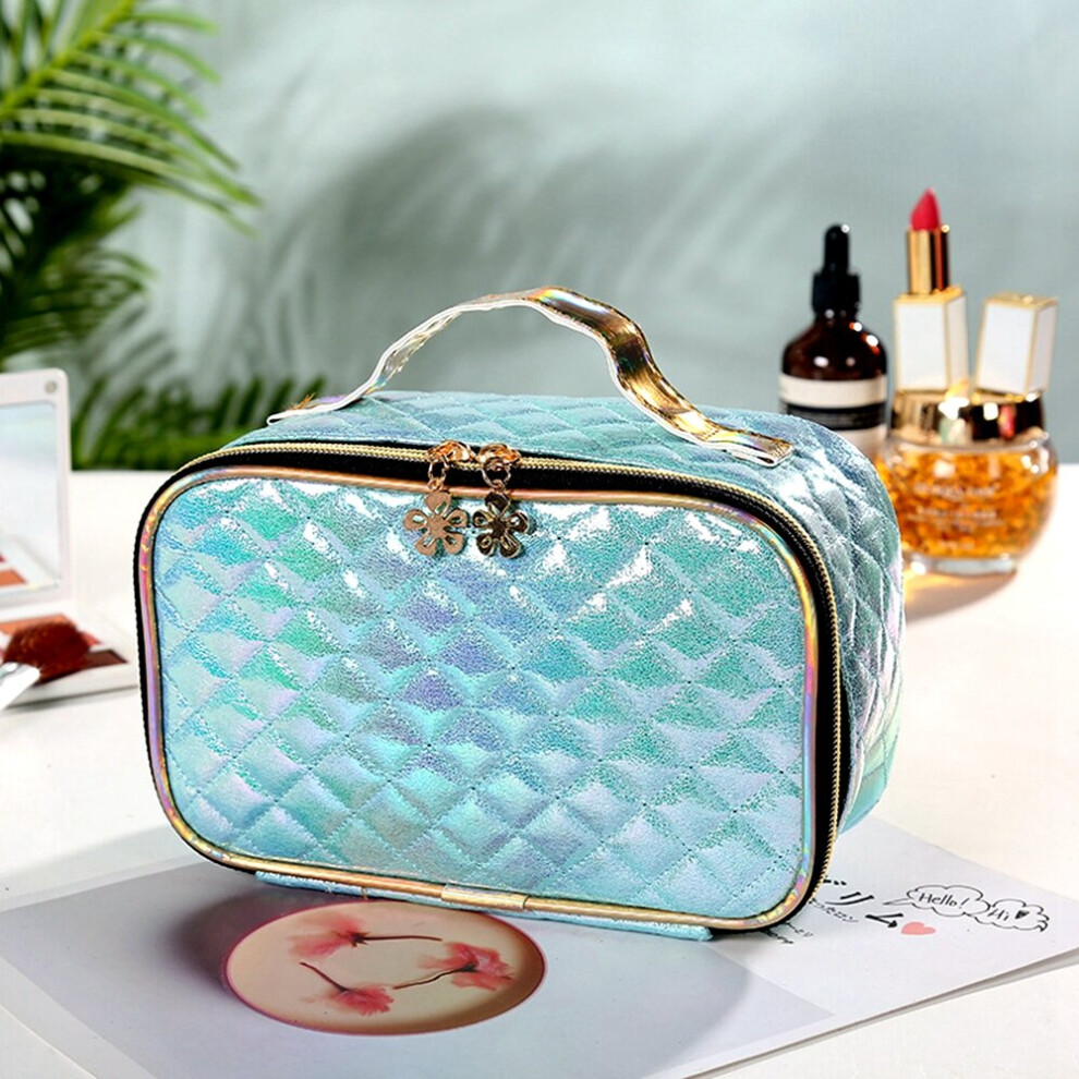 pu portable cosmetic case makeup bag casual square lattice women storage wash bag