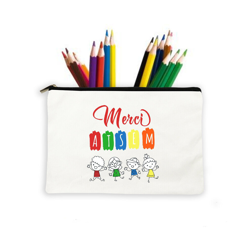 Brown Atsem French Print Pencil Case Makeup Wash Pouch Storage Bags Large Capacity School Stationery Supplies Travel