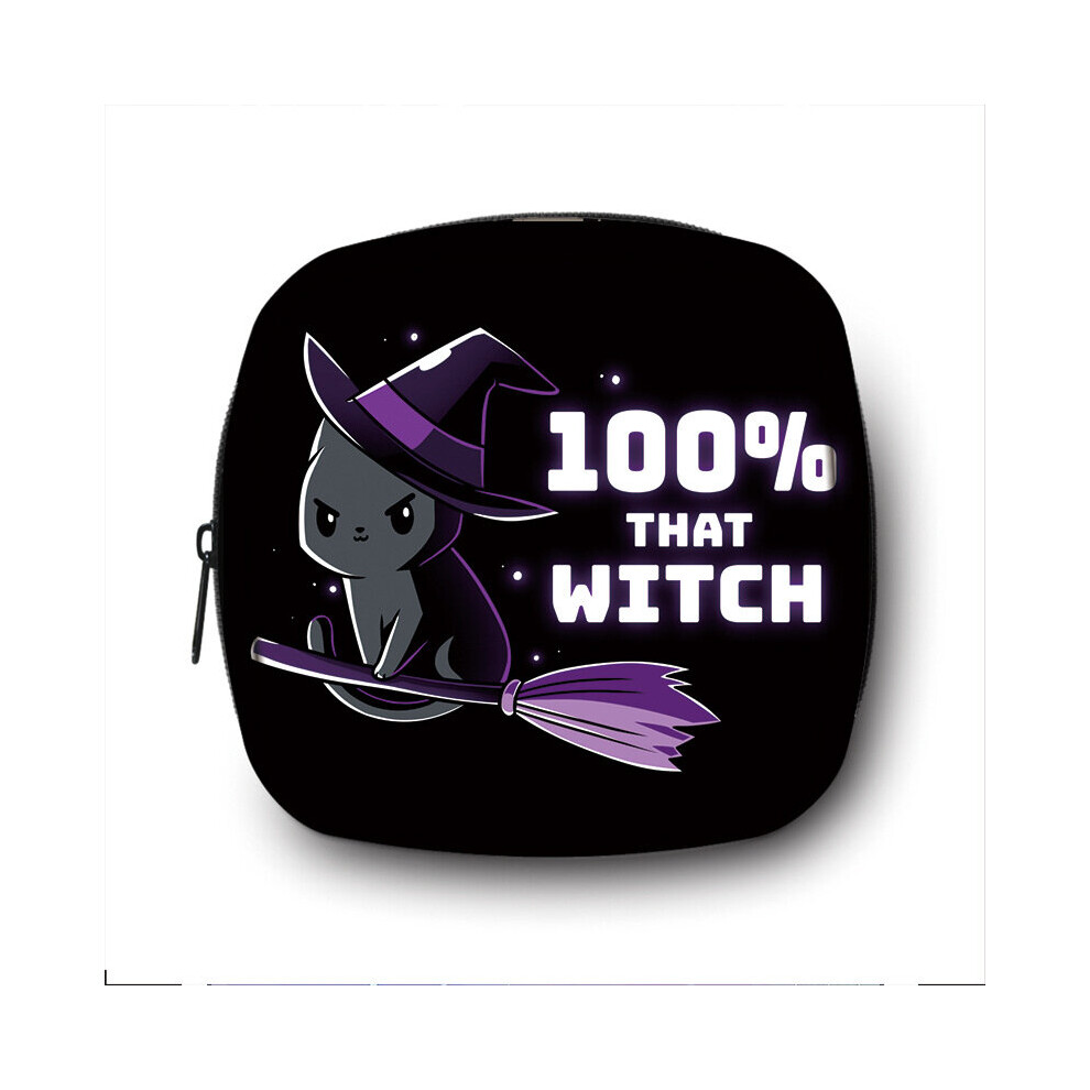Brown Cat Witch Print Sanitary Napkin Bag Women Menstrual Period Witchcraft Skull Portable Gothic Small Handnags Gift