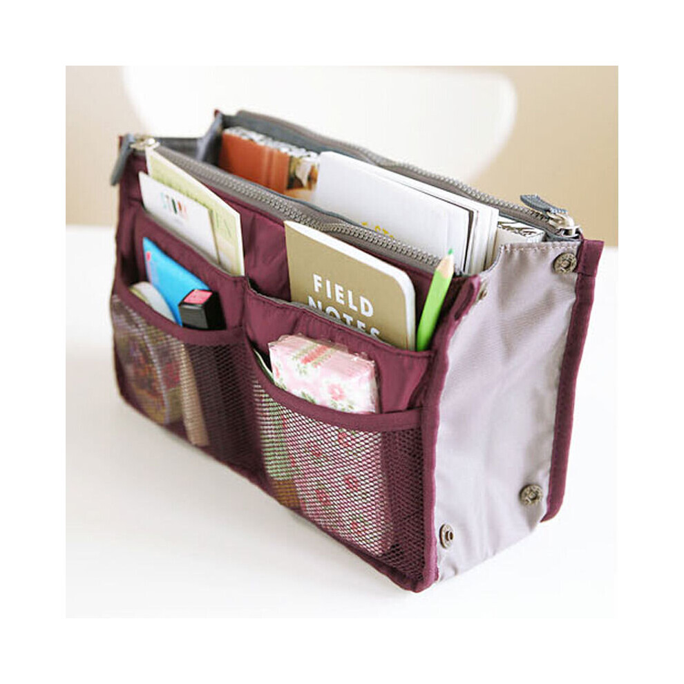 Brown Women Lady Travel Insert Handbag Organizer Purse Large Liner Cosmetic Organizer Insert Bag