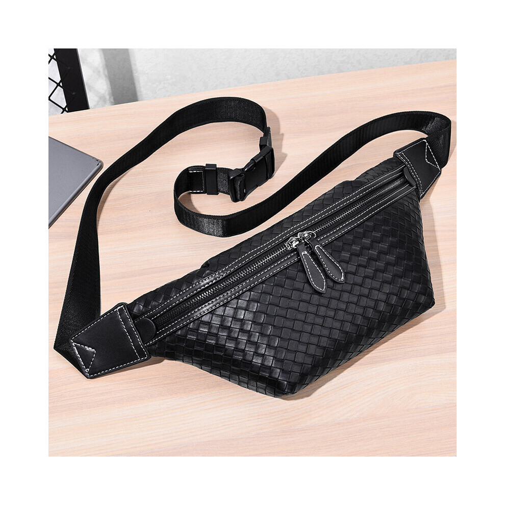 Men Chest Bag Woven Fanny Pack Leather Shoulder Bags Automatic buckle Belt Bag Casual Man Large Capacity Crossbody Pack-image-OPC-PBSJZB8-NEW