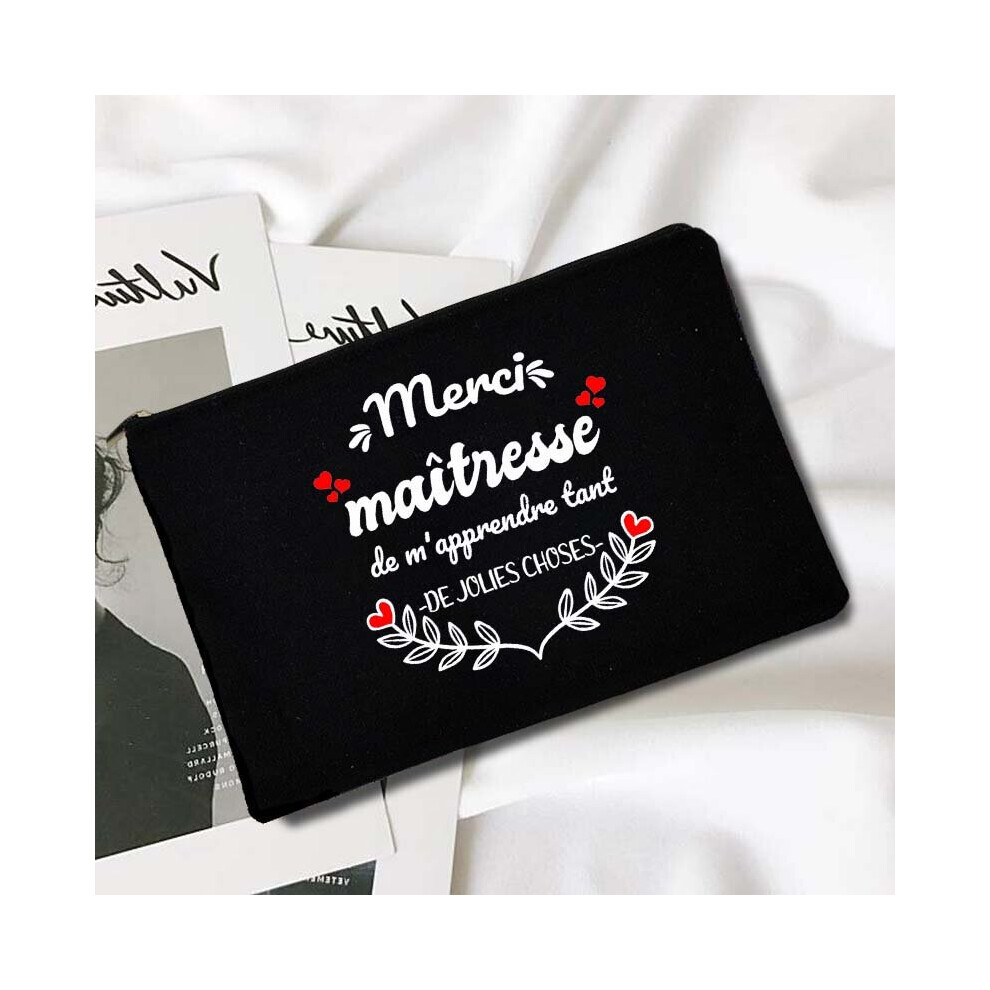 Thank You Mistress French Print Cosmetic Bag Student Pencil Storage Bags Large Purses Travel Wash Pouch Makeup Case Teacher Gift